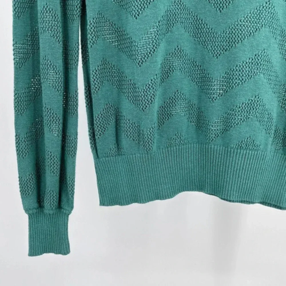 Modcloth Sweater Womens‎ S Green Crochet Knit Sheer Long Sleeve Pullover Casual